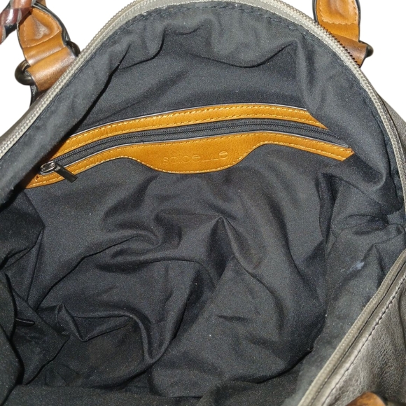 Isabelle Gray/Brown Leather Crossbody Satchel Hand Bag - Picture 7 of 11